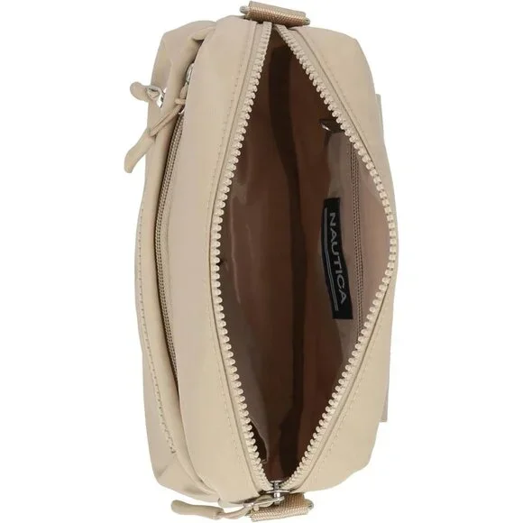 Women's Cream Nylon Bean Crossbody Belt Bag Adjustable Shoulder Strap Zipper - Picture 3 of 5